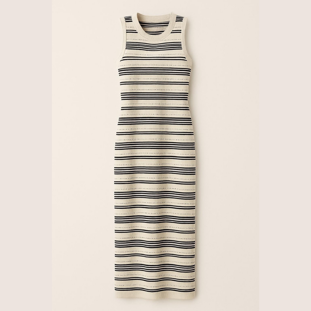 Pretty Garden Elegant Striped Midi Dress in Black and White